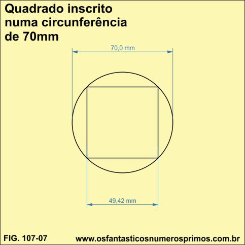 quadrado inscrito numa circunferência de 70mm