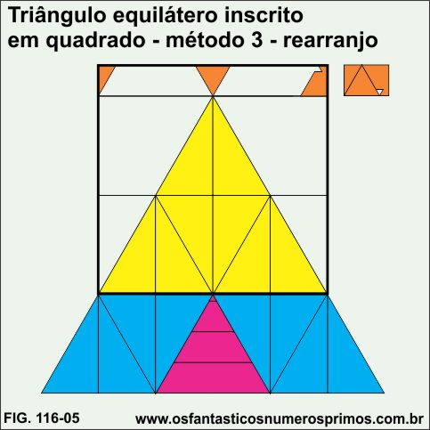 Triângulo equilátero inscrito em quadrado - método 3 - rearranjo