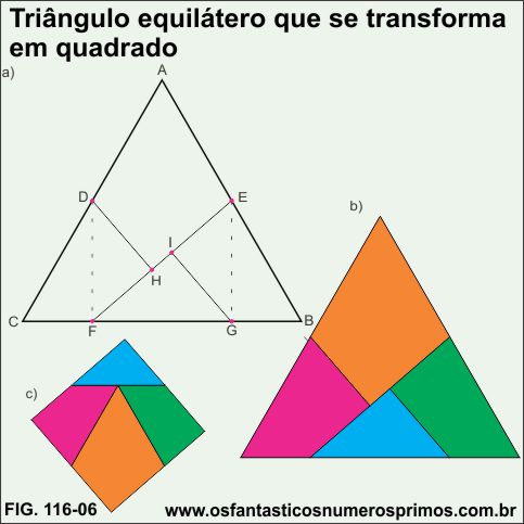 Triângulo equilátero que se transforma em quadrado