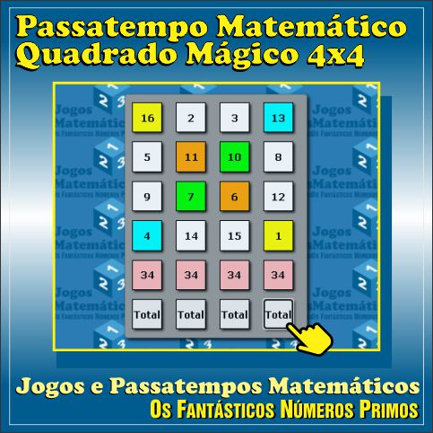 passatempo matemático quadrado mágico 4x4 interativo