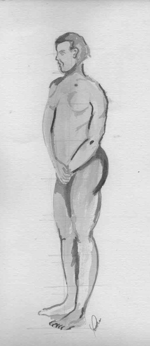 Ilustração de mulher em pé em aguada de nankin