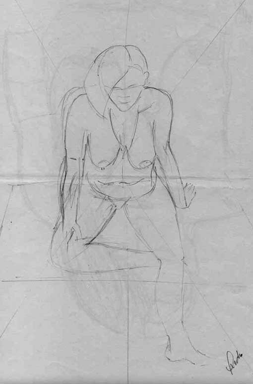 Desenho de mulher sentada vista de cima - técnica grafite 6B