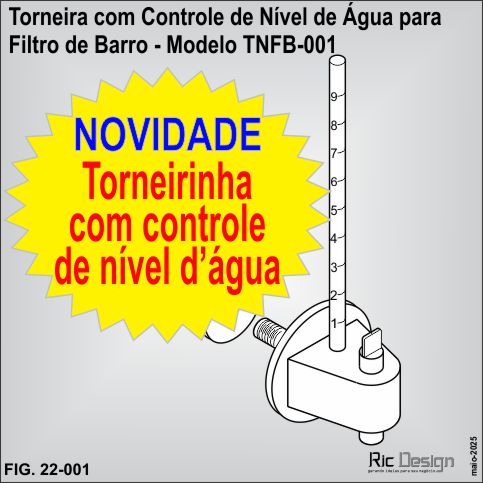 Torneira com controle de nível de água para filtro de barro  - Modelo TNFB-001
