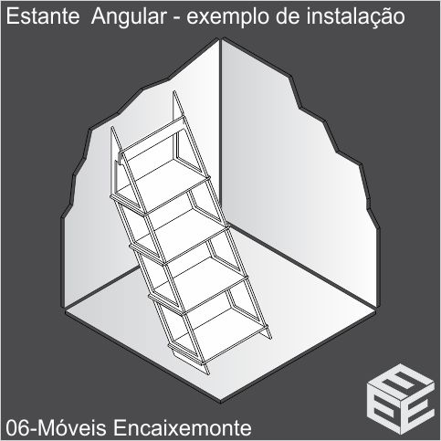 Estante Angular de madeira encaixável-exemplo de instalação