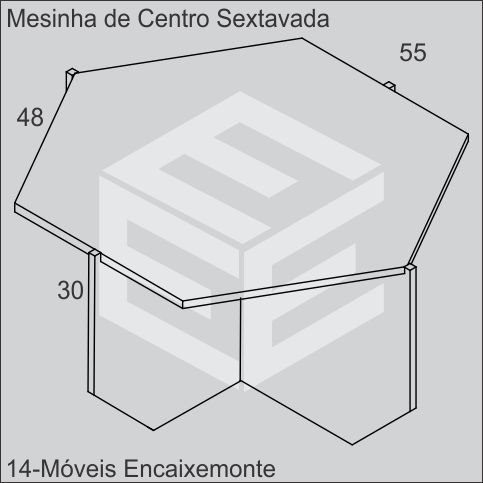 Mesinha de Centro Sextavada de madeira encaixável